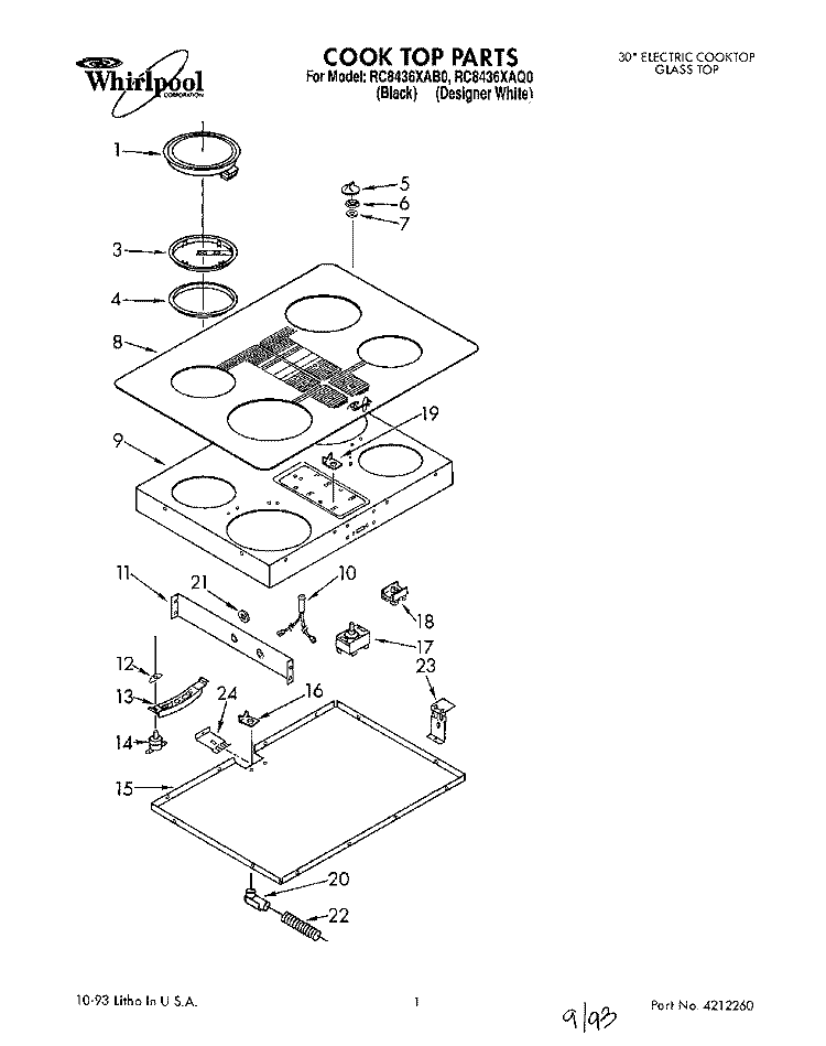 SECTION Diagram and Parts List for RC8436XAQ0  Whirlpool Cooktop