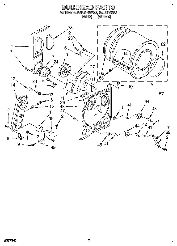 BULKHEAD Diagram and Parts List for RGL4622BL2  Roper Dryer