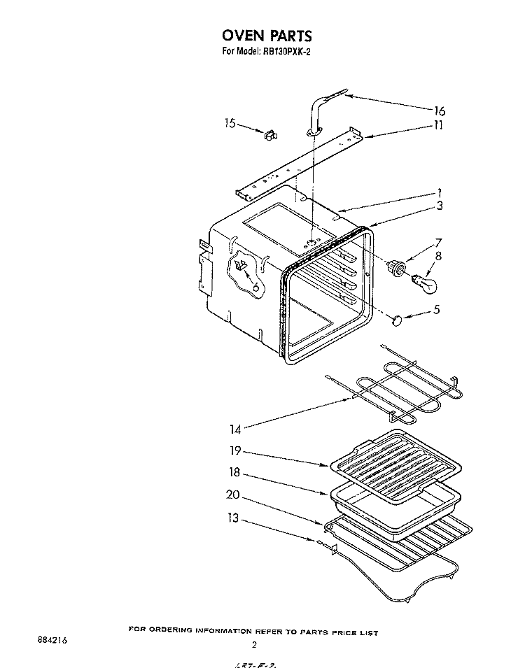 OVEN Diagram and Parts List for RB130PXK2  Whirlpool Wall Oven