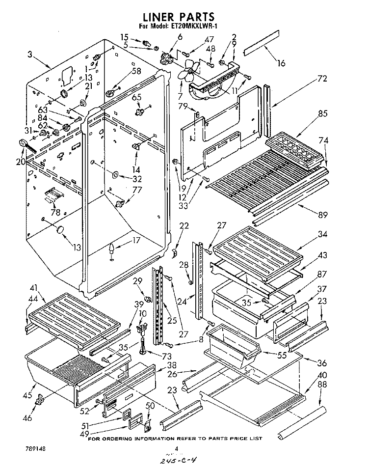 LINER Diagram and Parts List for ET20MKXLWR1  Whirlpool Refrigerator