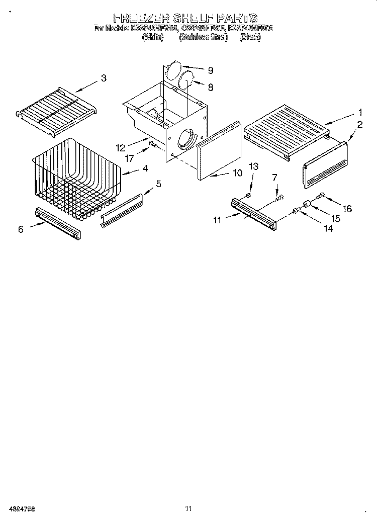 FREEZER SHELF Diagram and Parts List for KSSP48MFB05  KitchenAid Refrigerator