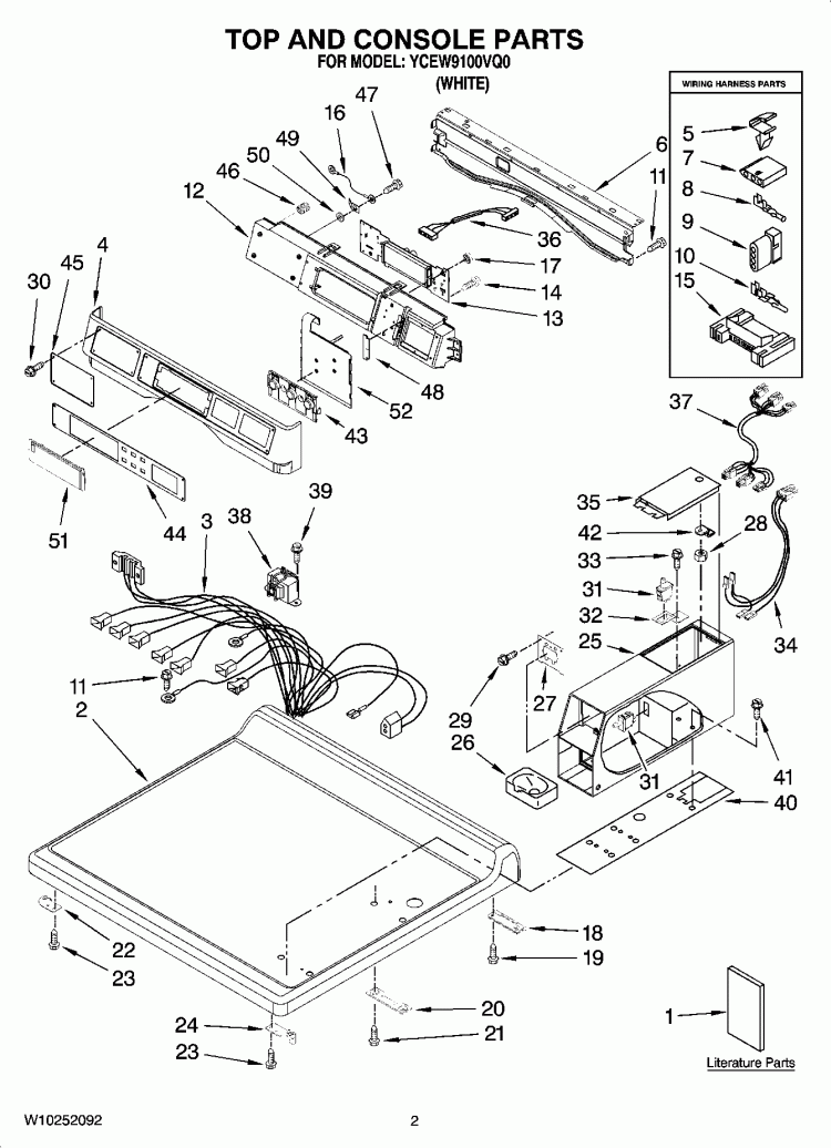 TOP AND CONSOLE PARTS Diagram and Parts List for YCEW9100VQ0  Whirlpool Dryer