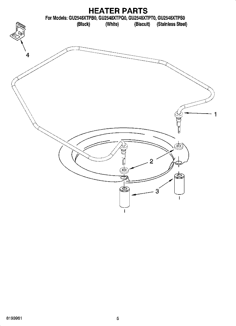 HEATER PARTS Diagram and Parts List for GU2548XTPS0  Whirlpool Dishwasher