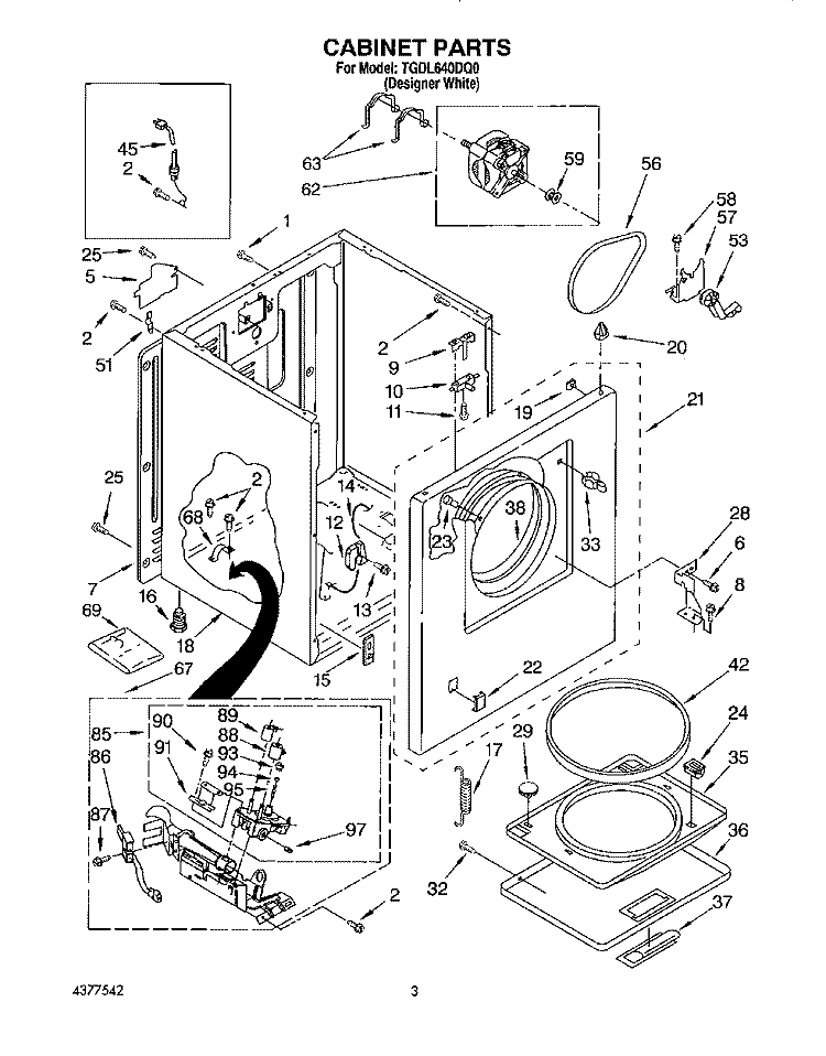 CABINET Diagram and Parts List for TGDL640DQ0  Whirlpool Dryer
