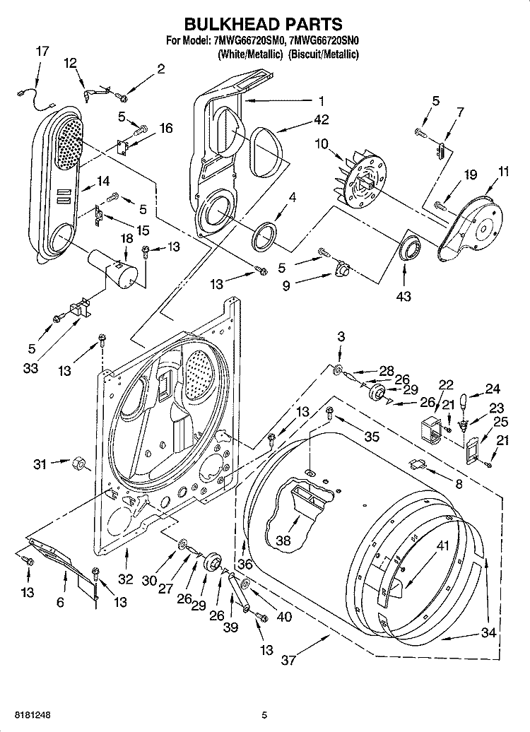 BULKHEAD PARTS Diagram and Parts List for 7MWG66720SN0  Whirlpool Dryer