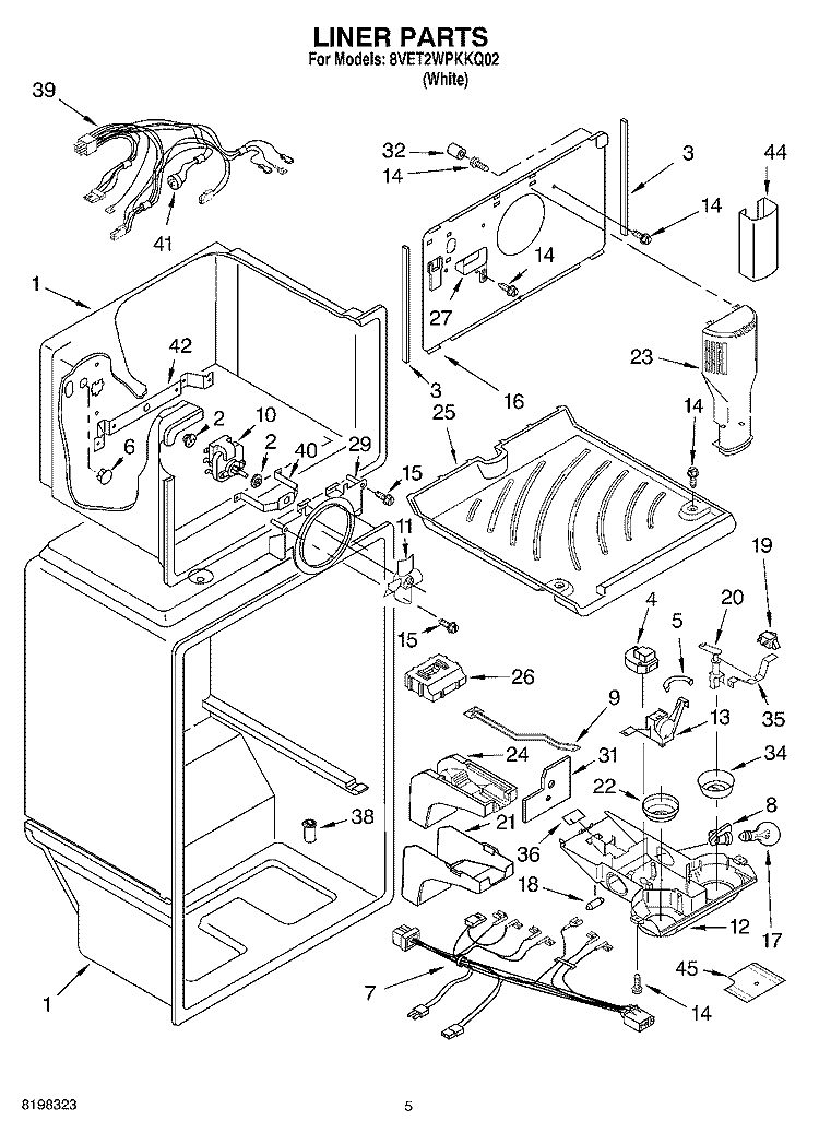 LINER Diagram and Parts List for 8VET2WPKKQ02  Whirlpool Refrigerator