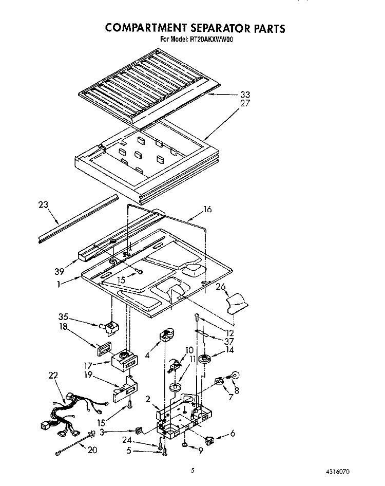 COMPARTMENT SEPARATOR Diagram and Parts List for RT20AKXWW00  Roper Refrigerator