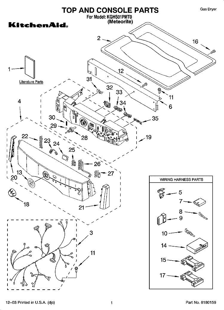TOP AND CONSOLE PARTS Diagram and Parts List for KGHS01PMT0  KitchenAid Dryer