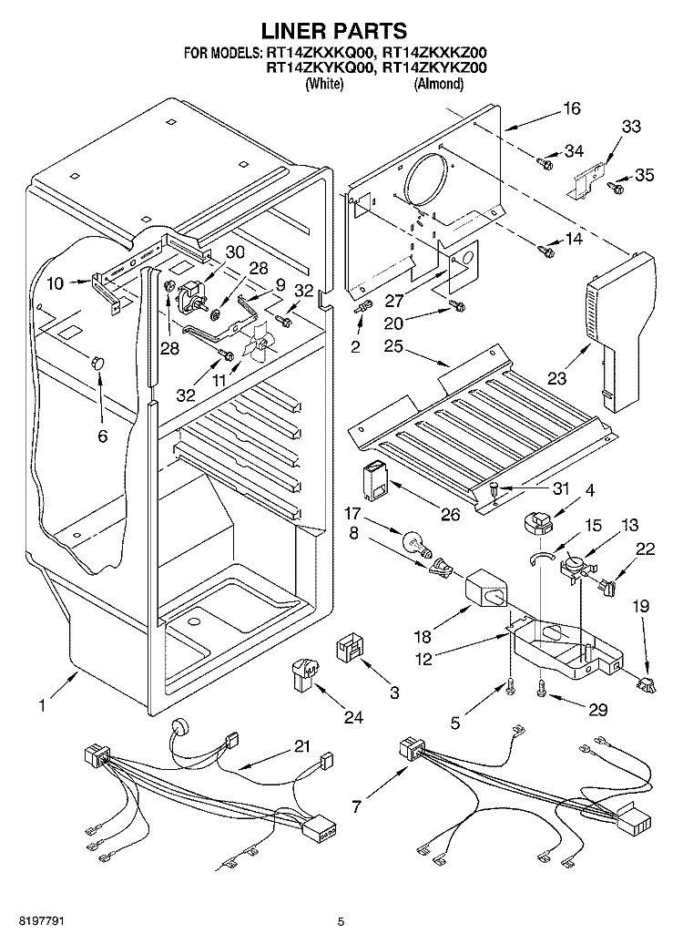LINER Diagram and Parts List for RT14ZKYKQ00  Roper Refrigerator
