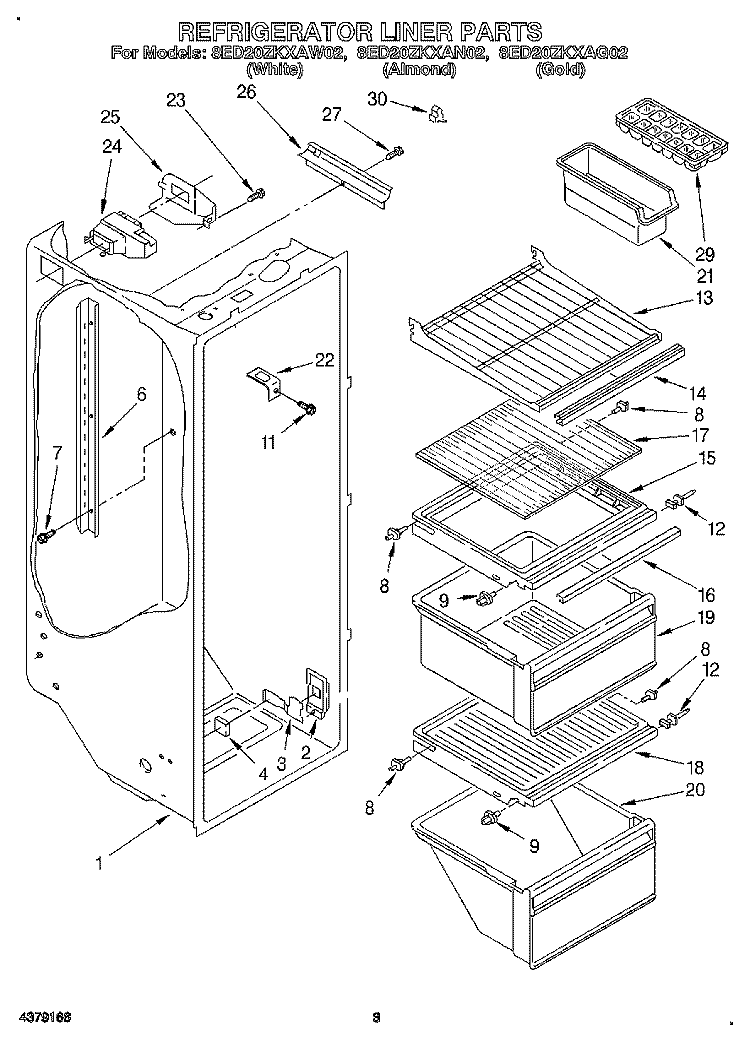 REFRIGERATOR LINER Diagram and Parts List for 8ED20ZKXAN02  Whirlpool Refrigerator