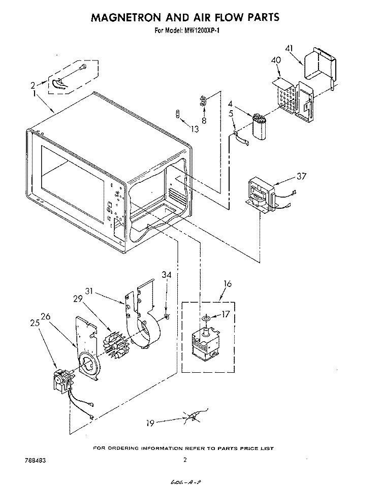MAGNETRON AND AIR FLOW Diagram and Parts List for MW1200XP1  Whirlpool Microwave