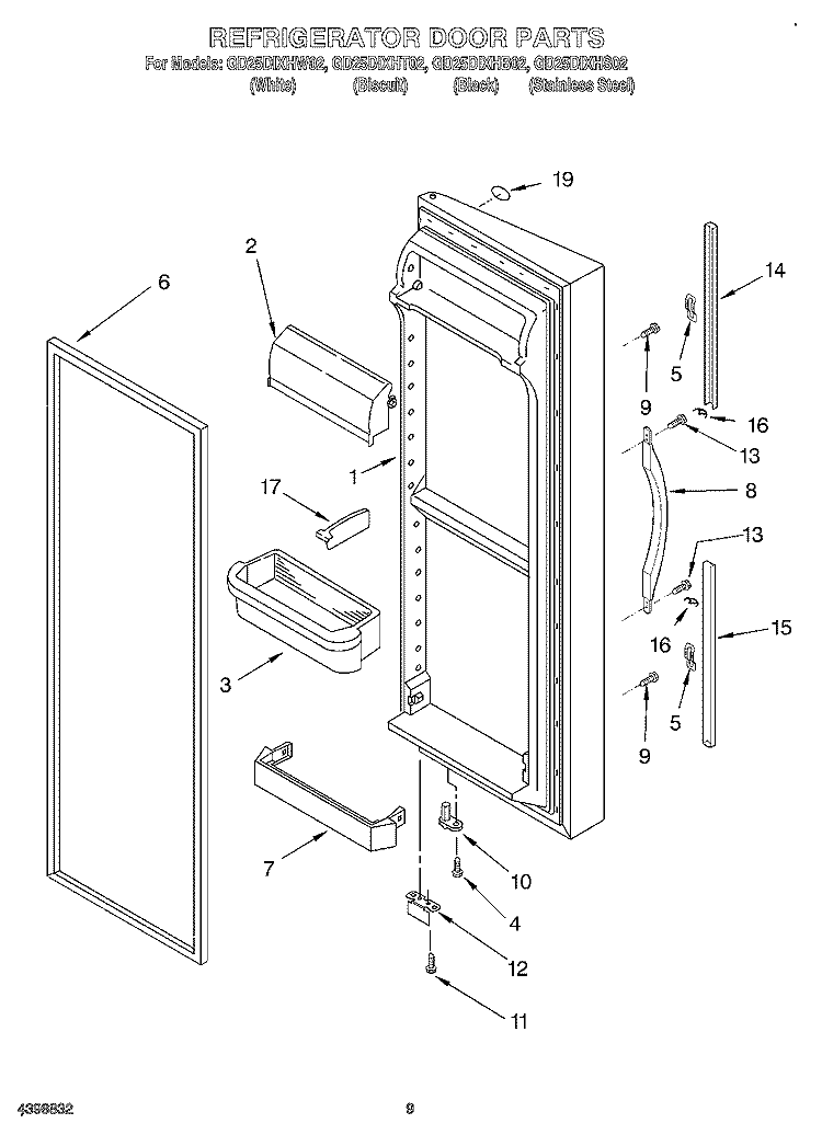 REFRIGERATOR DOOR Diagram and Parts List for GD25DIXHB02  Whirlpool Refrigerator