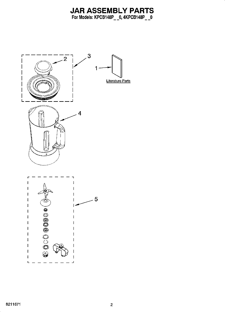JAR ASSEMBLY PARTS Diagram and Parts List for 4KPCB148PPM0  KitchenAid Blender