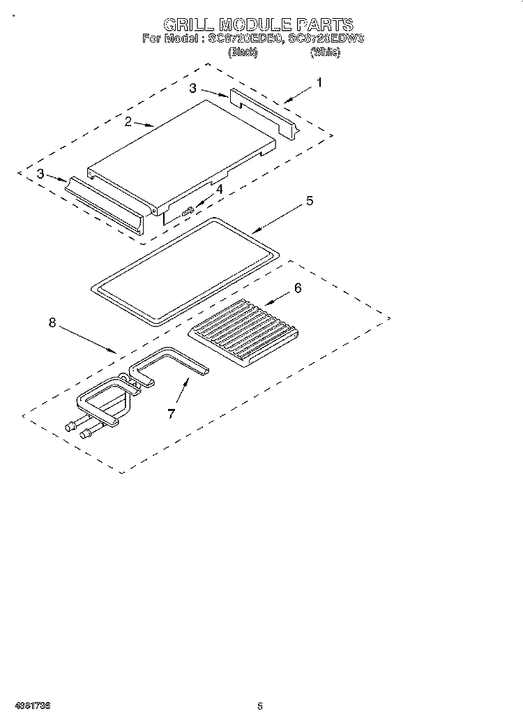 GRILL MODULE PARTS Diagram and Parts List for SC8720EDB0  Whirlpool Cooktop