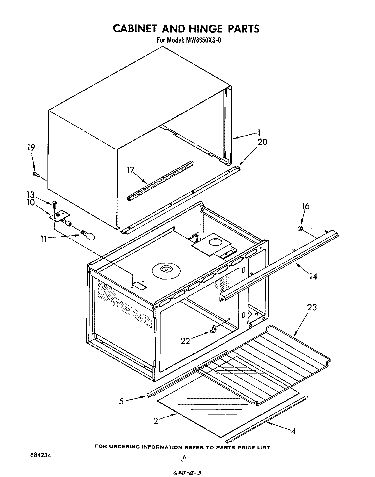 CABINET AND HINGE Diagram and Parts List for MW8650XS0  Whirlpool Microwave