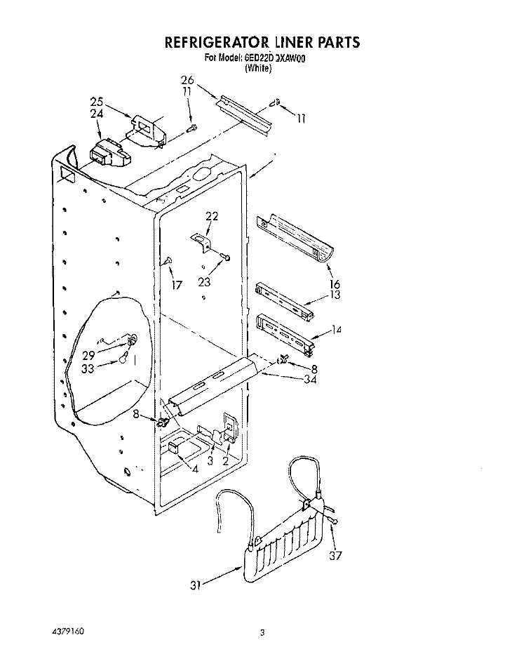 REFRIGERATOR LINER Diagram and Parts List for 6ED22DQXAW00  Whirlpool Refrigerator