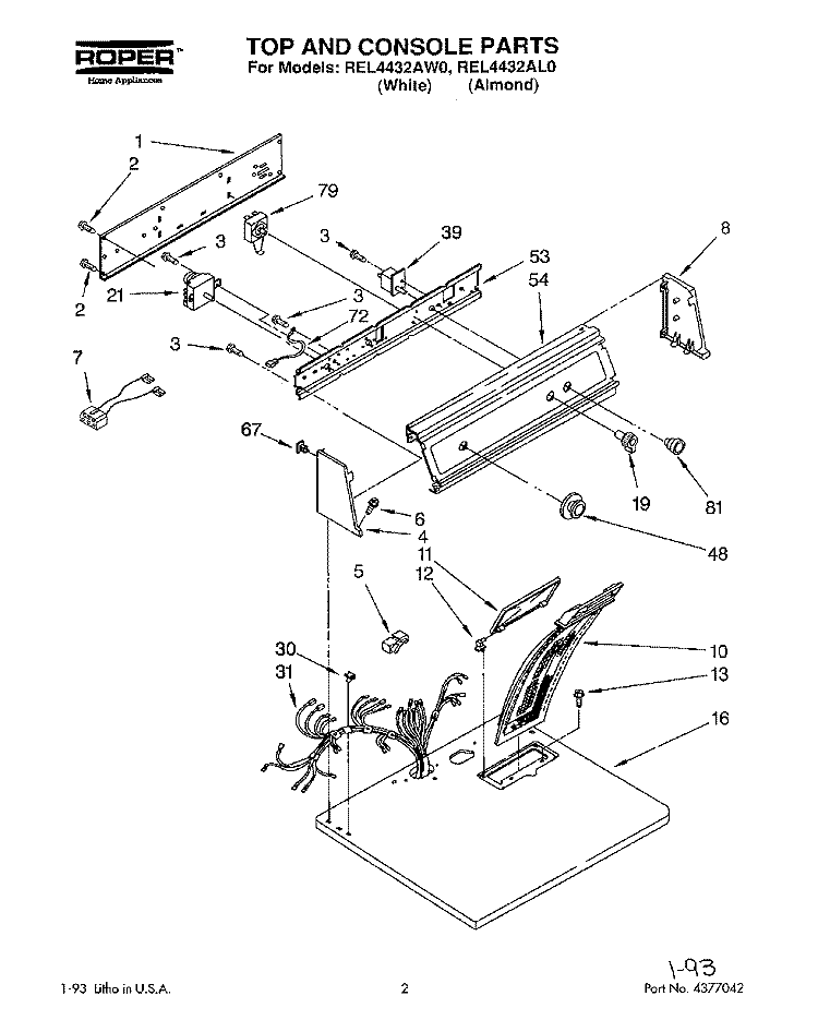SECTION Diagram and Parts List for REL4432AL0  Roper Dryer