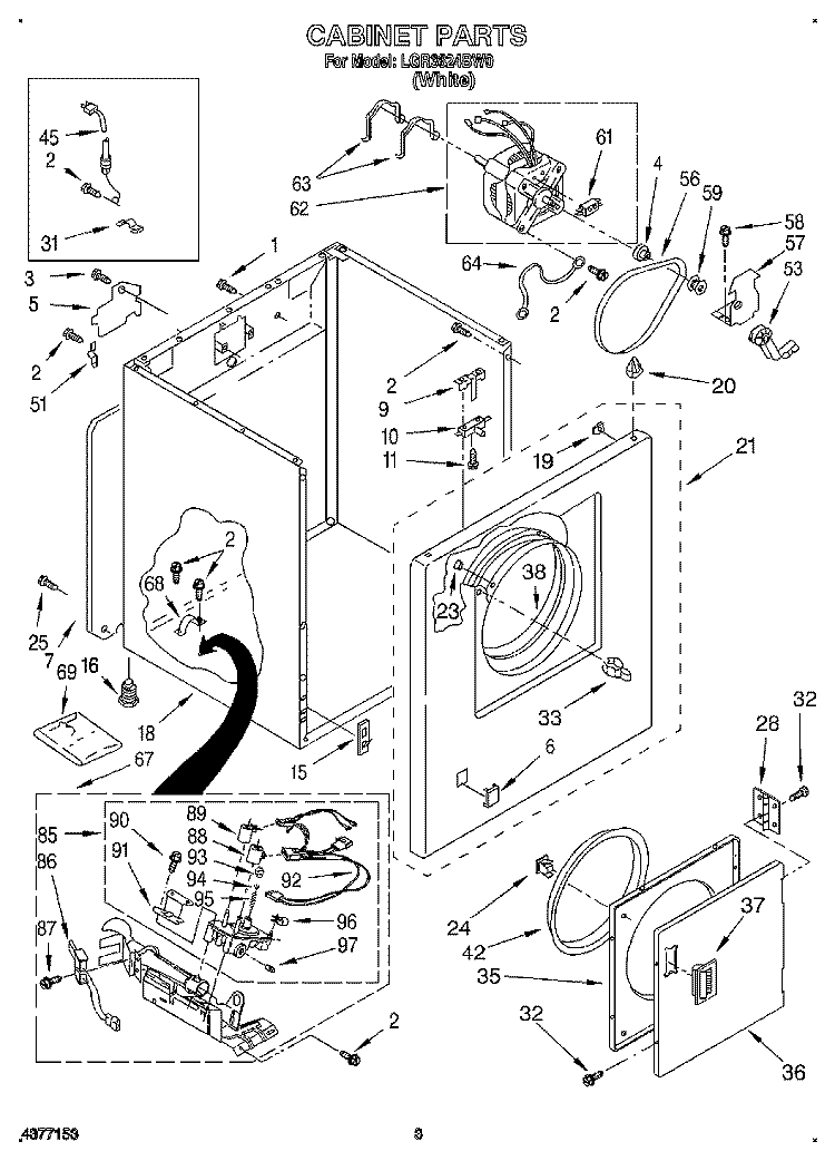 CABINET Diagram and Parts List for LGR3624BW0  Whirlpool Dryer