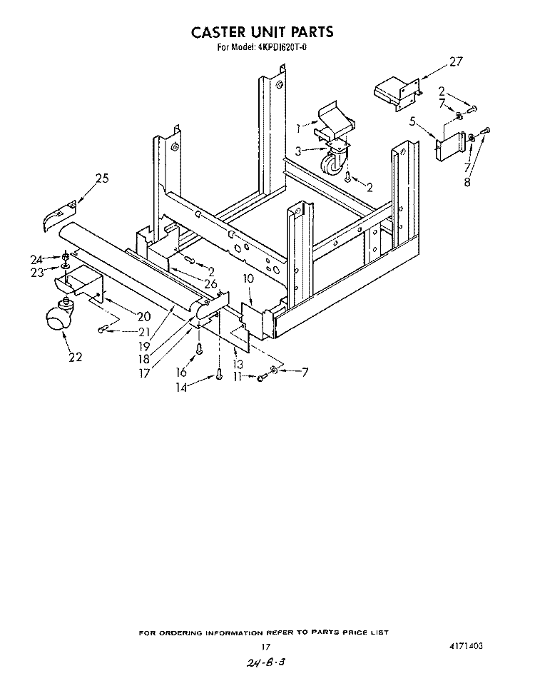 CASTER UNIT Diagram and Parts List for 4KPDI620T0  KitchenAid Dishwasher