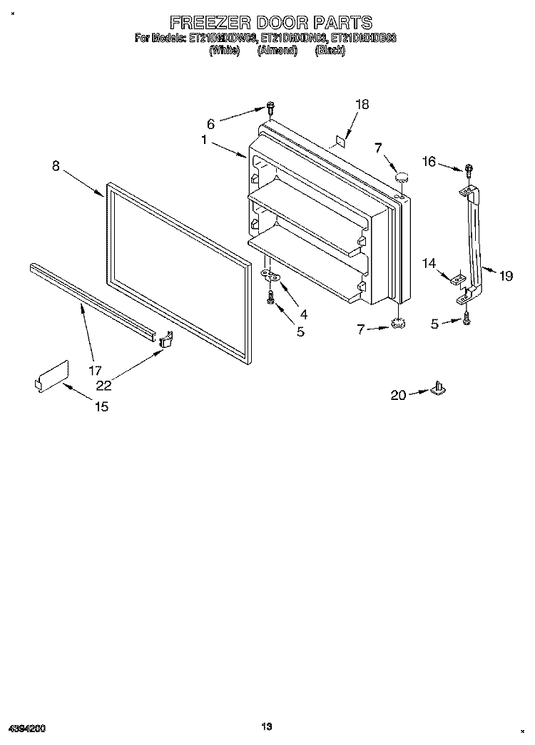 FREEZER DOOR, LIT/OPTIONAL Diagram and Parts List for ET21DMXDW03  Whirlpool Refrigerator