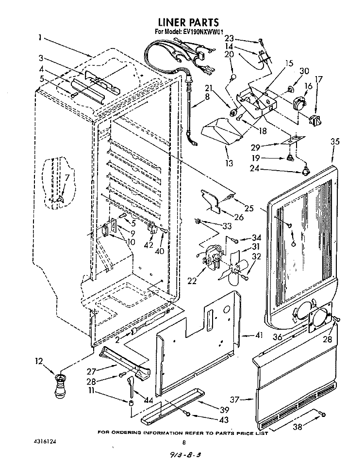 LINER Diagram and Parts List for EV190NXWN01  Whirlpool Freezer
