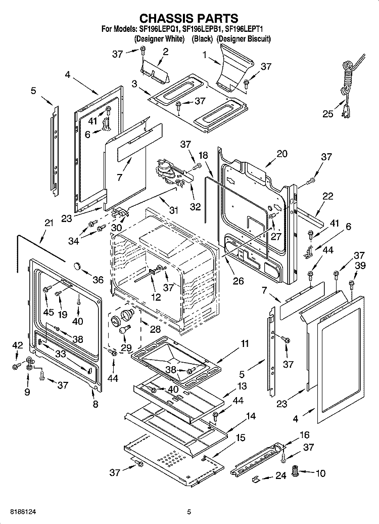 CHASSIS PARTS Diagram and Parts List for SF196LEPT1  Whirlpool Range