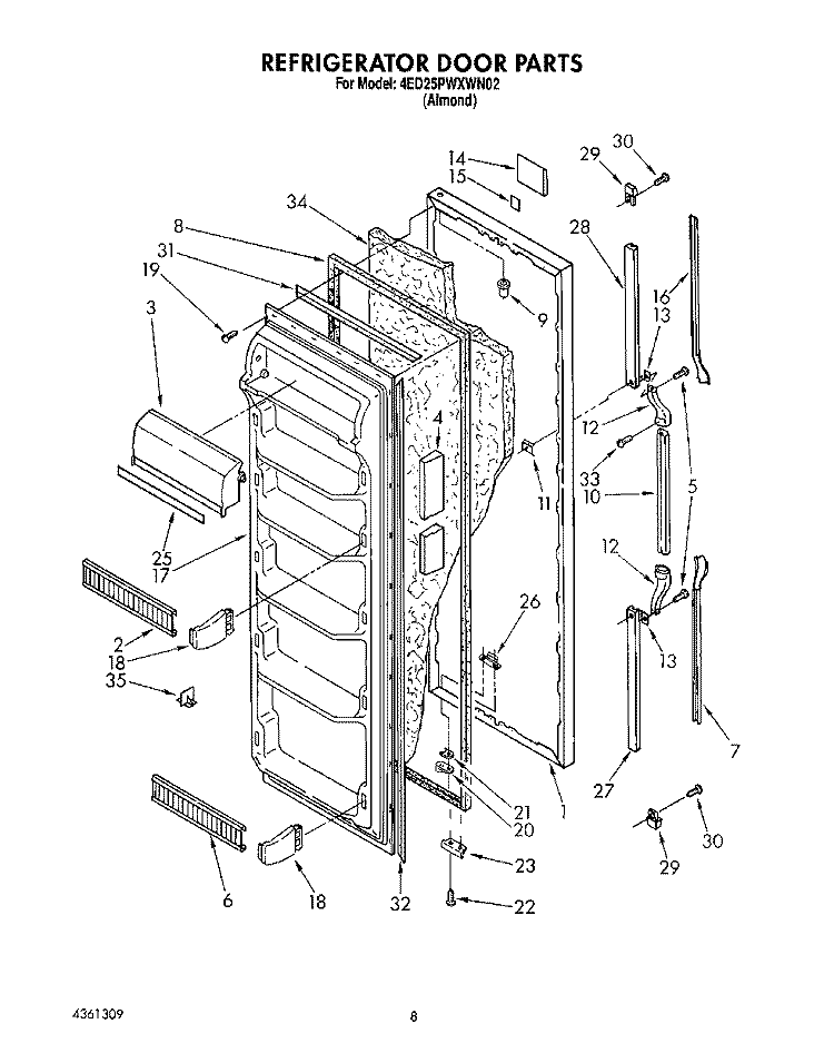 REFRIGERATOR DOOR Diagram and Parts List for 4ED25PWXWN02  Whirlpool Refrigerator