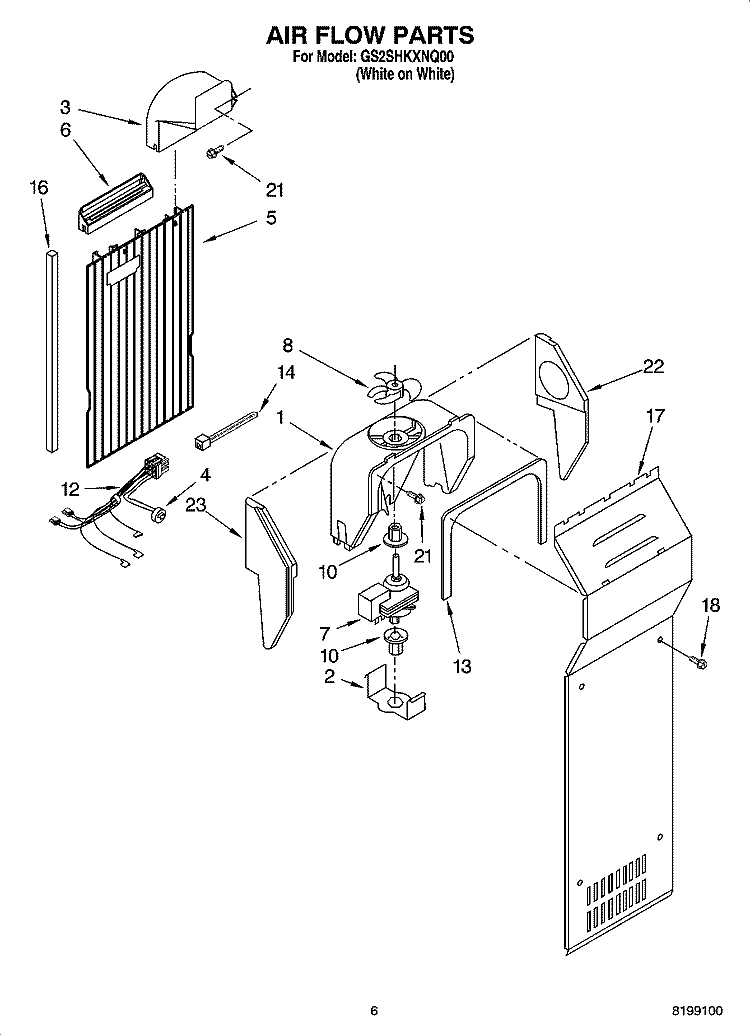 AIR FLOW PARTS Diagram and Parts List for GS2SHKXNQ00  Whirlpool Refrigerator