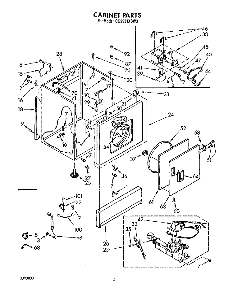 CABINET Diagram and Parts List for CG2951XSW3  Whirlpool Dryer