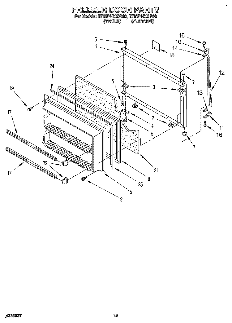 FREEZER DOOR, LIT/OPTIONAL Diagram and Parts List for ET22PMXAN00  Whirlpool Refrigerator