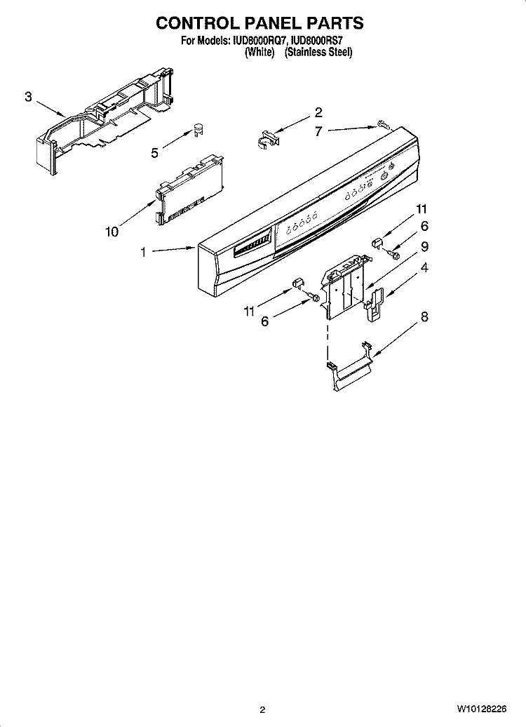 CONTROL PANEL PARTS Diagram and Parts List for IUD8000RS7  Whirlpool Dishwasher