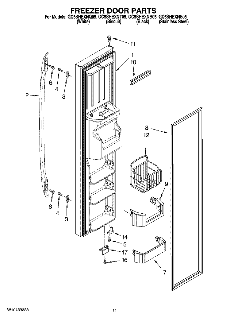 FREEZER DOOR PARTS Diagram and Parts List for GC5SHEXNQ05  Whirlpool Refrigerator