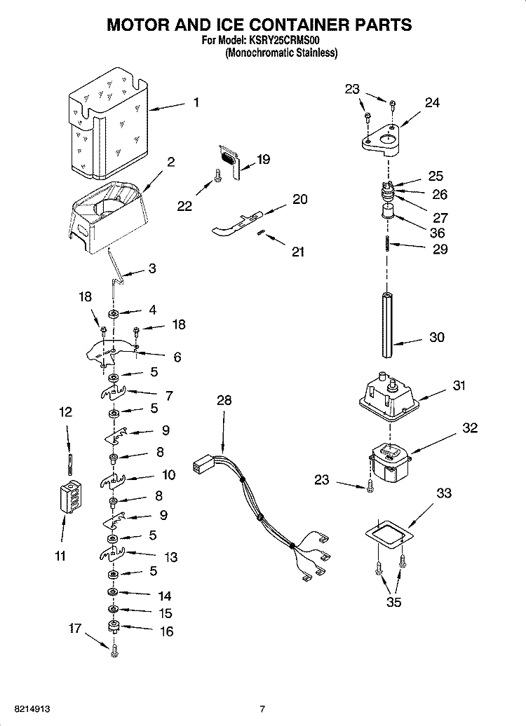 MOTOR AND ICE CONTAINER PARTS Diagram and Parts List for KSRY25CRMS00  KitchenAid Refrigerator
