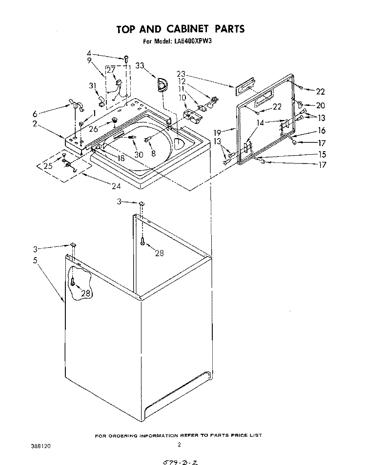 TOP AND CABINET , LITERATURE AND OPTIONAL Diagram and Parts List for LA6400XPW3  Whirlpool Washer