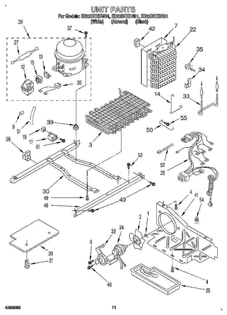 UNIT Diagram and Parts List for ED22DKXDN01  Whirlpool Refrigerator