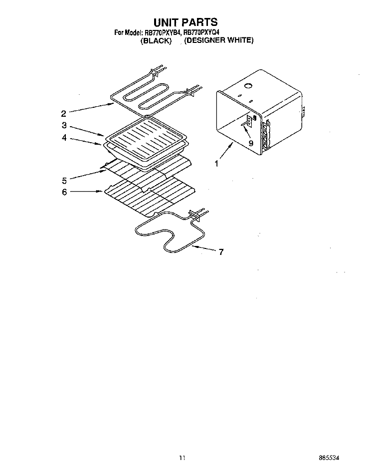 UNIT Diagram and Parts List for RB770PXYQ4  Whirlpool Wall Oven