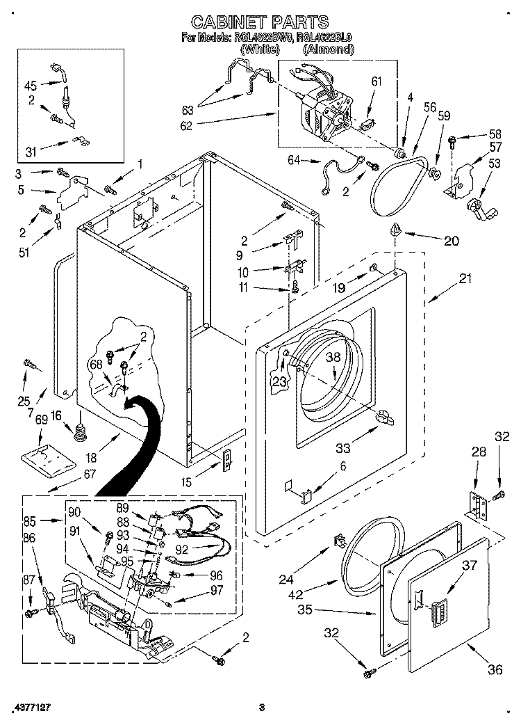 CABINET Diagram and Parts List for RGL4622BW0  Roper Dryer