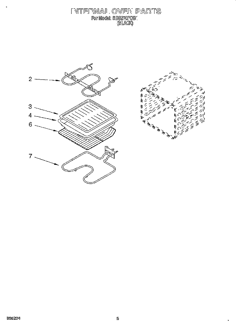 INTERNAL OVEN Diagram and Parts List for RBS270PDB1  Whirlpool Wall Oven