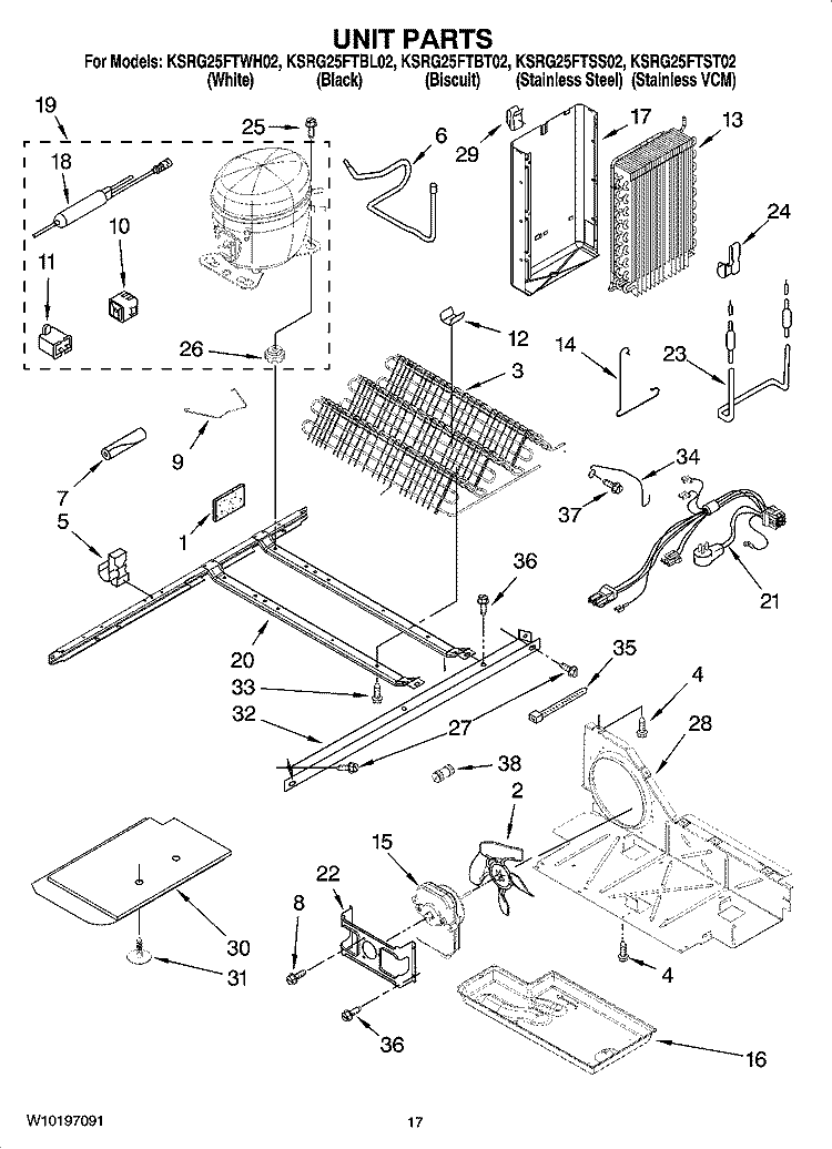 UNIT PARTS Diagram and Parts List for KSRG25FTST02  KitchenAid Refrigerator