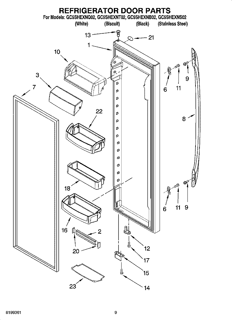 REFRIGERATOR DOOR PARTS Diagram and Parts List for GC5SHEXNB02  Whirlpool Refrigerator