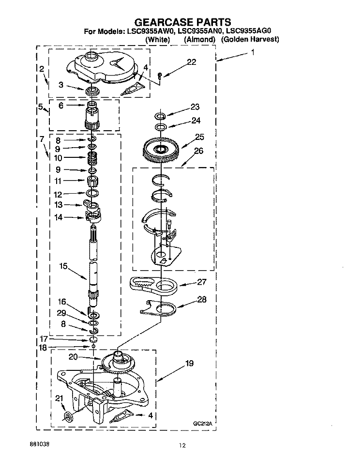 GEARCASE Diagram and Parts List for LSC9355AW0  Whirlpool Washer