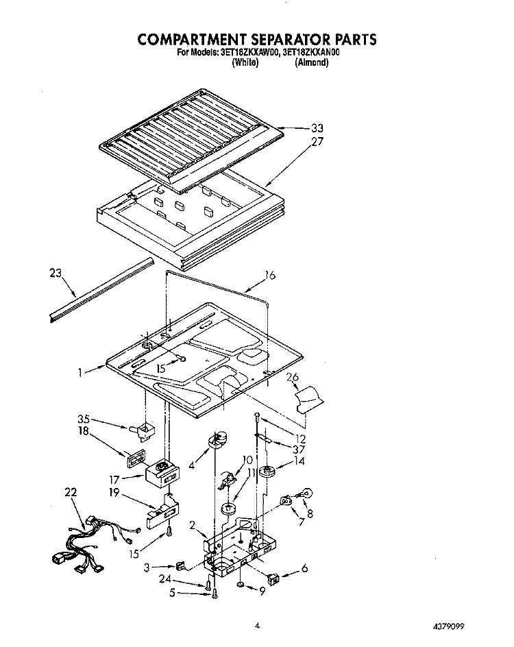 COMPARTMENT SEPARATOR Diagram and Parts List for 3ET18ZKXAN00  Whirlpool Refrigerator