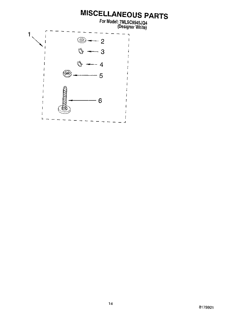 MISCELLANEOUS PARTS - OPTIONAL PART Diagram and Parts List for 7MLSC9545JQ4  Whirlpool Washer