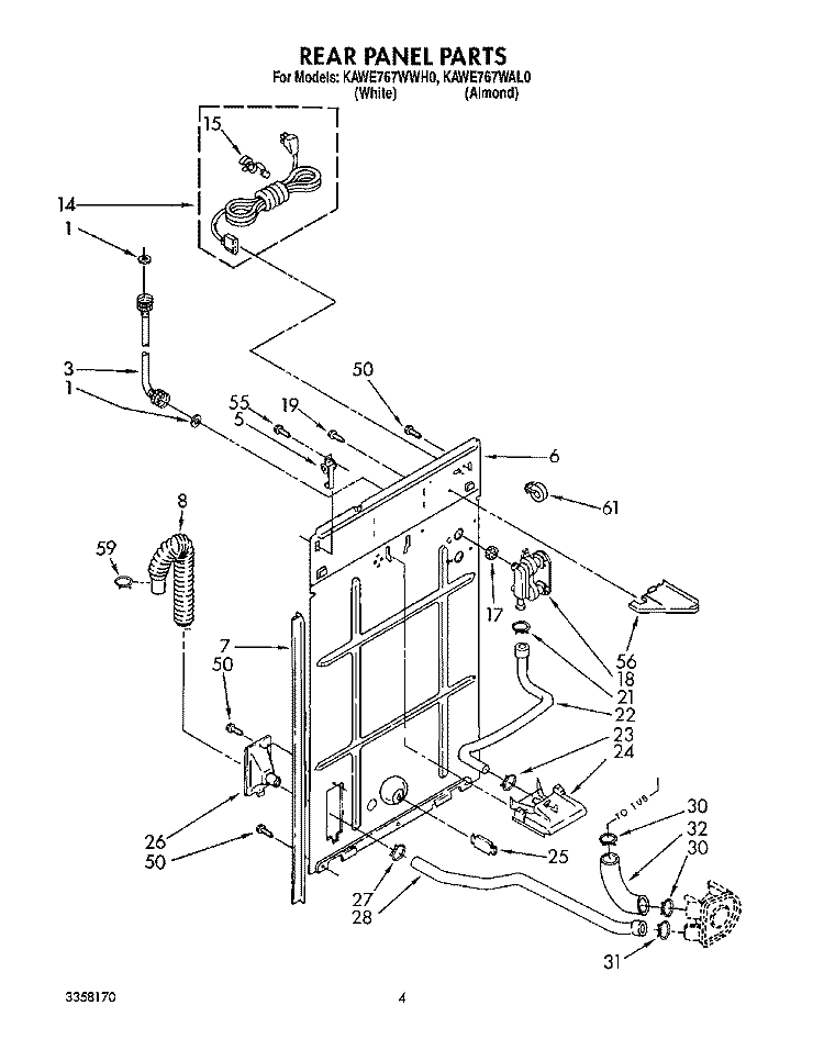 REAR PANEL Diagram and Parts List for KAWE767WWH0  KitchenAid Washer