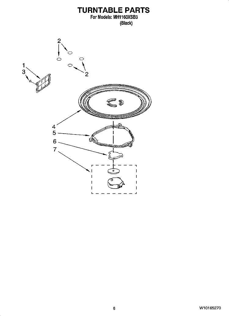 TURNTABLE PARTS Diagram and Parts List for MH1160XSB3  Whirlpool Microwave