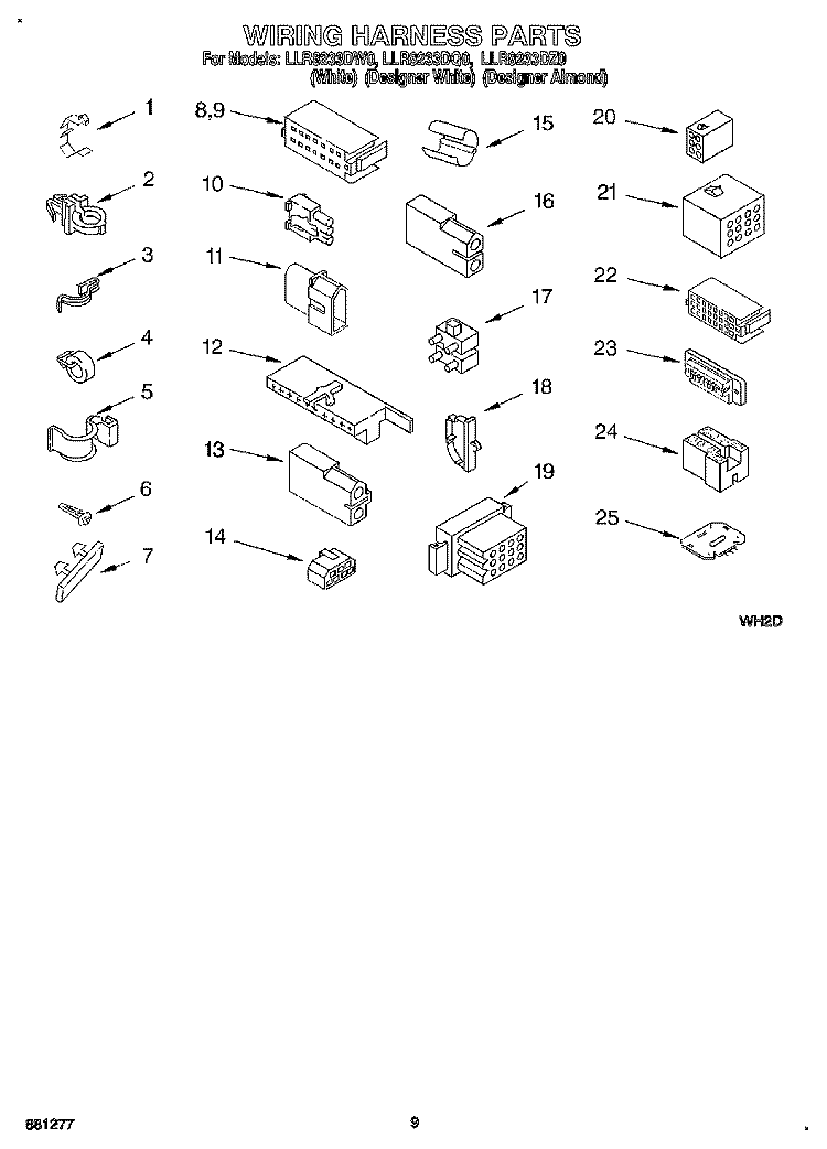 WIRING HARNESS Diagram and Parts List for LLR8233DZ0  Whirlpool Washer