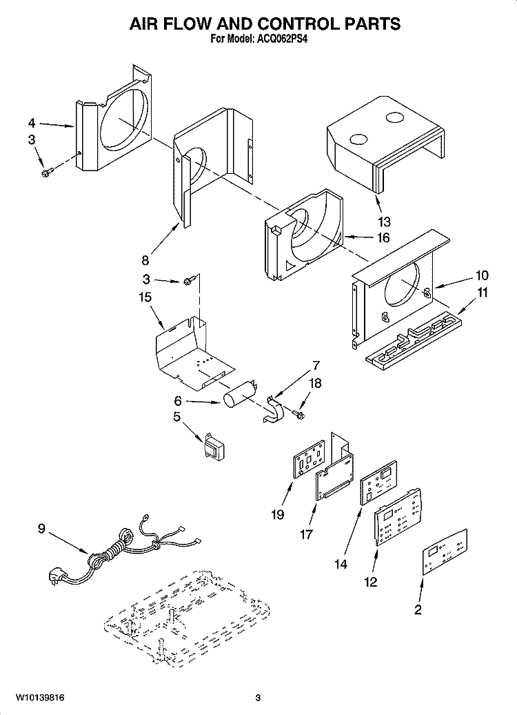 AIR FLOW AND CONTROL PARTS Diagram and Parts List for ACQ062PS4  Whirlpool Air Conditioner