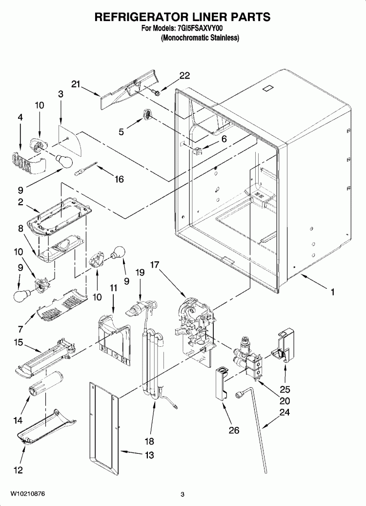 REFRIGERATOR LINER PARTS Diagram and Parts List for 7GI5FSAXVY00  Whirlpool Refrigerator