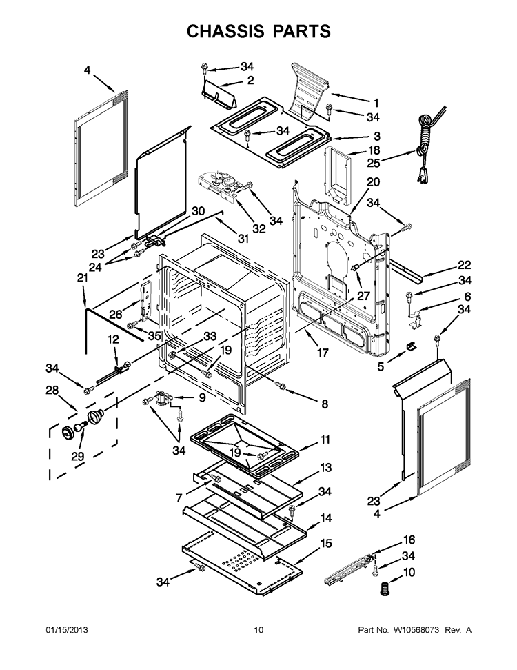 CHASSIS PARTS Diagram and Parts List for WFG524SLAW1  Whirlpool Range