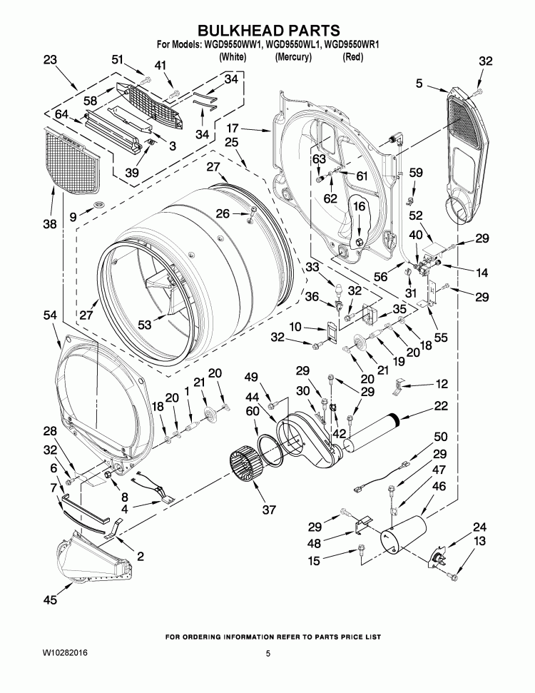 BULKHEAD PARTS Diagram and Parts List for WGD9550WW1  Whirlpool Dryer